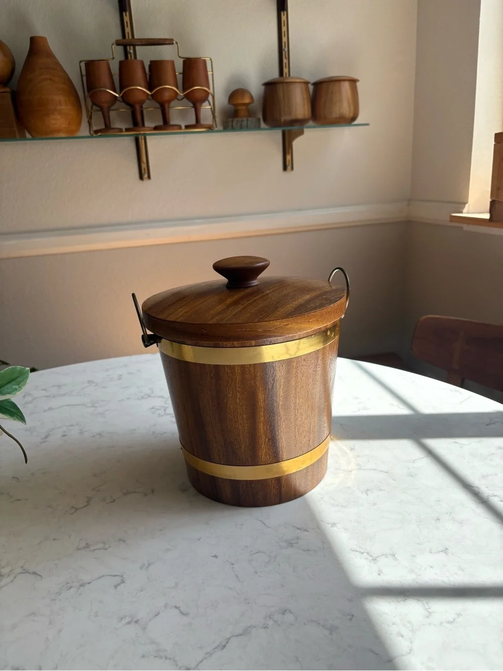 Vintage MCM Wood Grain Kitchen Storage Ice Bucket